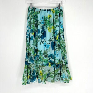 Vtg Floral Skirt Womens XL Peasant Cottagecore Boho Fairy Blue Feminine Ethereal